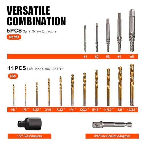 42Pcs Bolt Extractor Kit,Left Hand Drill Bit,Easy Out Screw Bolt Extractor - size: 42pc