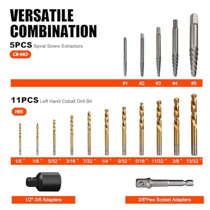 42Pcs Bolt Extractor Kit,Left Hand Drill Bit,Easy Out Screw Bolt Extractor - size: 42pc
