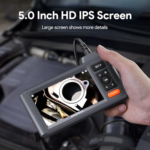 DEPSTECH Triple Lens Inspection Endoscope Camera with Light, 5" IPS Screen