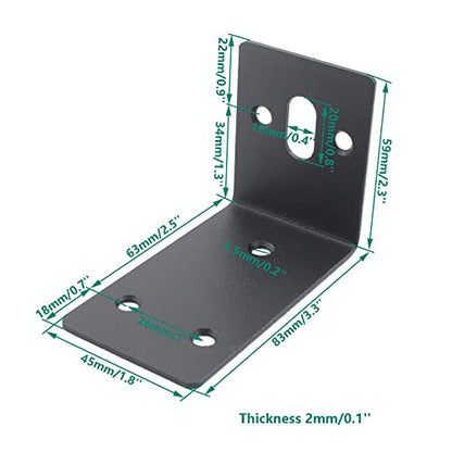 4PCS L Bracket Corner Brace, ULIFESTAR Stainless Steel Heavy Duty Black Corner Bracket,90 Degree Joint Right Angle Bracket,Metal L Brackets for Wood Furniture (59x83x1.8mm/2.3x3.3x0.1'' 6+1 Holes) - size: 59x83x1.8mm/2.3x3.3x0.1'' 6+1 Holes