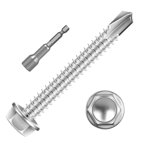 #8 x 2 (150 PCS) Sheet Metal Screws, Hex Washer Head Self Drilling Screw, 410 Stainless Steel Flanged Fast Self Tapping Screws - size: #8 x 2"
