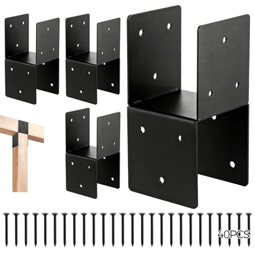 4 PCS Heavy Duty Post Cap Tie Brackets, 4x4 (Actual 3.5"x3.5") Pergola Brackets, Heavy Duty Galvanized Metal Bracket, Wood Post Beam Connector for Gazebo Deck Patio Pergola Construction (4x4-4PCS) - color: 4x4-4PCS