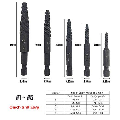 6 PCS Broken stud extractor kit Damaged Screw Extractor Set with 1/4 Quick Change Arbors Tool Kit Fine Thread Bad Screw Stud Remover - color: 6 Pcs-coarse Thread