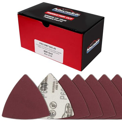 ProductionShop Premium 600 Grit Triangle Mouse Detail Sander Sandpaper Sheets, Box of 45 - Hook & Loop, Triangular Shaped Mouse Disc Pads - Oscillating Multi-Tools - Woodworking, Sand Furniture Paint - style: 600 Grit