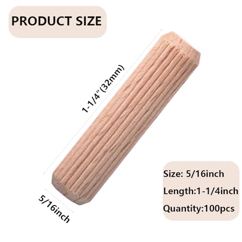 Fluted Wood Dowel Pins, 100Pcs Fluted Wood Dowels Rods 5/16inch , Hardwood Crafts Dowel Pegs,for Crafts, Furniture, DIY Manual (5/16 Inch - 100 Pcs) - size: 5/16 Inch - 100 Pcs