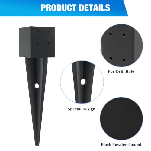 2Pcs 16" Fence Post Anchor Ground Spike|Black Powder-Coated| 4"x4" - size: 4"x 4"