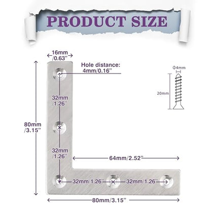 Alise L Flat Brackets for Wood,Corner Bracket Mending Plate,Brushed,10Pack - size: 80x80mm(10Pcs), style: Brushed