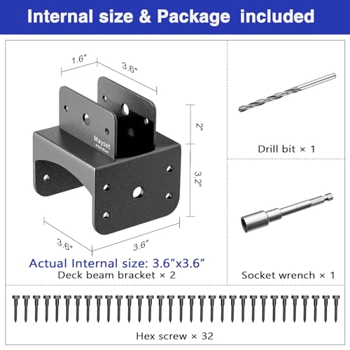 Post Anchor Connector,Stainless Steel Beam Anchor Connector, Post Base Bracket for Supporting Wood Beams, Post to Beam (2Pack, P4x4-B2x4) - size: P4x4-B2x4