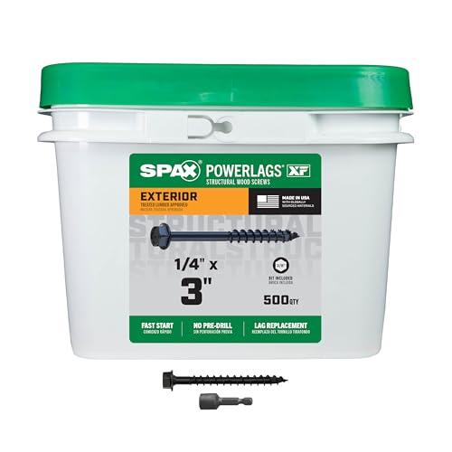 SPAX 1/4" x 3" Powerlags XF Exterior Hex Head Structural Wood Lag Screws (500 pcs) 3/8" Hex Driver HCR Heavy Duty Pergola Posts Beams Fence Structures High Corrosion Resistant - size: 1/4" x 3"