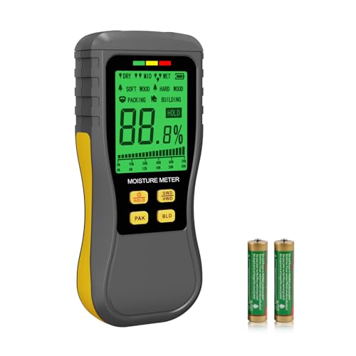 Pinless Moisture Meter, Digital Wood Moisture Tester, Non-Destructive Induction Moisture Detector for Drywall, Lumber, Building Materials, Easy Read and Three Color Indicate