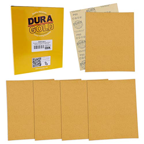 Dura-Gold Premium 9" x 11" Gold Sandpaper Sheets, 60 Grit (Box of 6) - Wood - size: 60-Grit