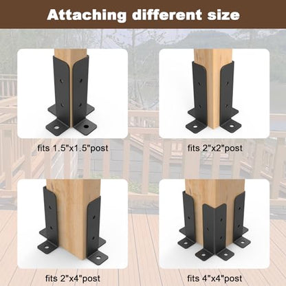4 Pcs Adjustable Deck Post Anchor Base Bracket Fit 1.5x1.5,2x2,2x4,4x4 Post - size: 4 Pieces