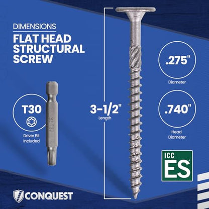 Conquest Structural Wood Screws, 0.275" x 3 1/2" - size: 0.275" x 3 1/2"