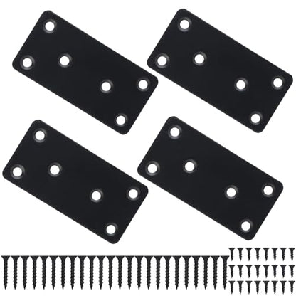 Mending Plate, Black Metal Flat Straight Brace Bracket, Double-Wide Metal Plate, Joining Plate for Wood Furniture Fence Fastening with Screws in 2 Different Lengths (40x80mm, 4 Pack) - size: 1.6" × 3.1"