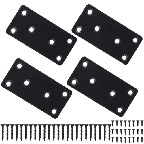 Mending Plate, Black Metal Flat Straight Brace Bracket, Double-Wide Metal Plate, Joining Plate for Wood Furniture Fence Fastening with Screws in 2 Different Lengths (40x80mm, 4 Pack) - size: 1.6" × 3.1"