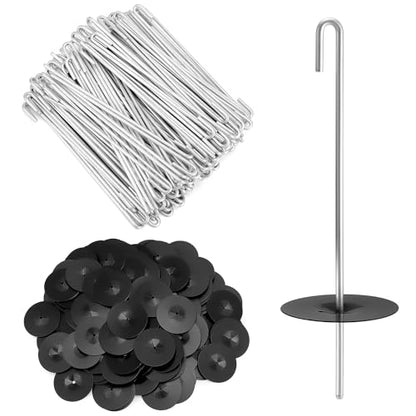 QWORK 200-Pack Stainless Steel Solar Panel Guard Clips with Self-Locking Washers and J Hooks –UV-Protected, Animal Guard Fastener Clips for Bird Wire & Pigeon Fencing, 38mm Clip Width