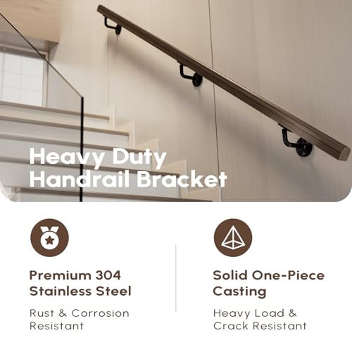 304 Stainless Steel Handrail Brackets for Indoor Stairs, 270° Adjustable Railing Bracket, Heavy Duty Wall Mount for Square & Flat Rail (Black, 4 Pack) - style: Black - 4 Pack