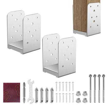 4×4 Post Base Stainless Steel Deck Base Adjustable Post Brackets 2 Pcs Inside Dimensions (3.5×3.5 Inch) for Vertical Wooden Posts Patio Fences Handheld Support Brackets Etc - size: 4×4 Silver