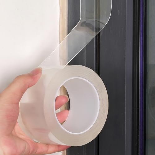 Transparent Weather Sealing Tape, Clear Draft Isolation Film Tape for Door Draft Stopper, Adhesive Tape for Doors, Windows and Shower Glass Gaps - No Residue (1.2 Inch x 66Ft) - size: 1.2in-66ft