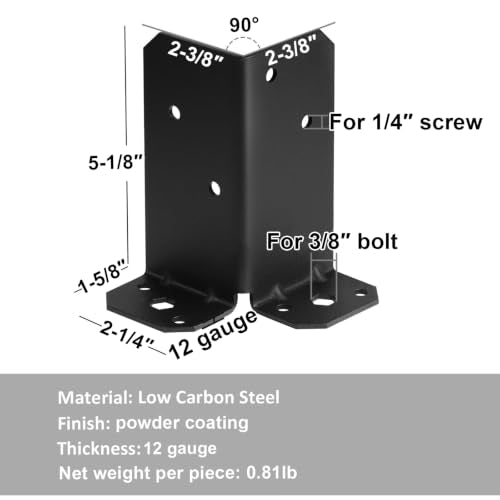 4 Pairs 4x4 Post Anchor Bases, Adjustable Retrofit Post Base, Black