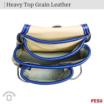 FESA Leather Carpenter Tool Pouch - 10-Pocket Heavy Top Grain Leather Carpenter Pouch with 2 Hammer Loops, Large & Small Pockets - Fits Work Belts up to 3" - Handcrafted - Country-Themed - color: White - Honduras