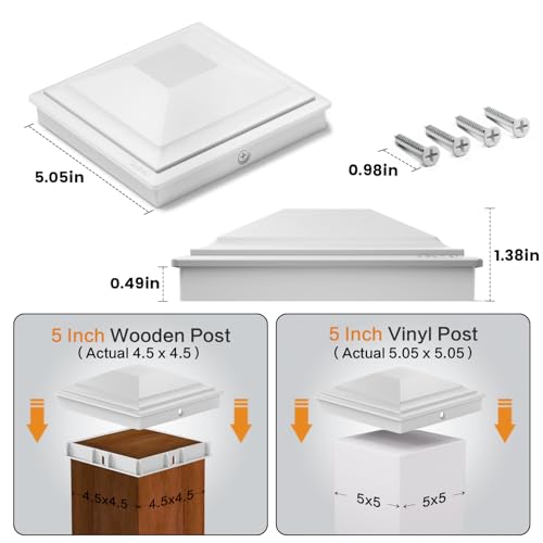 SIEDiNLAR 5x5 Post Caps White 12 Pack, Fence Post Covers Outdoor Waterproof - color: White, size: 5x5in, 12 Pack
