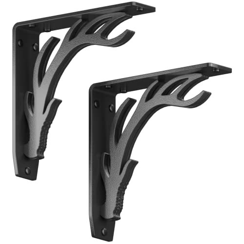 Starby Elk Lodge Antler Heavy Duty Steel Fireplace Mantel Brackets, Floating Shelf, Countertop Support, Log Cabin - Hand Welded (2 Pack) (8 x 8 x 2) - color: Elk Lodge, size: 8" x 8" x 2"