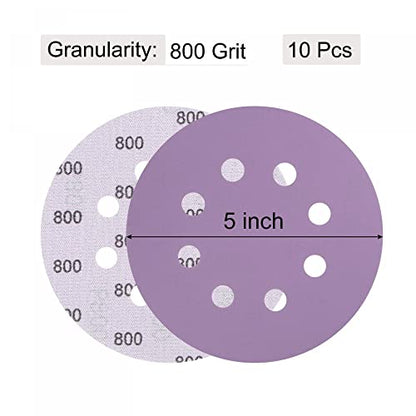 uxcell 10Pcs 5-Inch Purple Sanding Discs 800 Grits 8 Hole Hook and Loop Professional Aluminum Oxide Sand Paper Wet Dry Polish for Wood Metal Paint Finish - style: 800 Grit