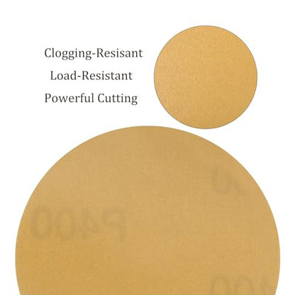 50pcs No Hole Sanding Discs- [ 3 Inch 400 Grit ] Round Hook and Loop Grip Sanding Pads Sandpaper for Automotive Woodworking Metal Polishing Use| Gold, Aluminum Oxide - size: 400 grit