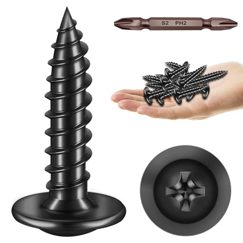 300Pcs #8 × 3/4 Inch Wood Screws, Black Screws Phillips Truss Head Wood Screws, Quick Metal Self Tapping, Zinc Plated Steel, Truss Head Screws by Mywish - color: Black, size: #8×3/4"