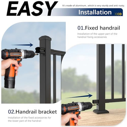 Egadis 4 Pack Aluminum Railing Bracket Connector with Level Foot & Drill - color: The Bracket-Level - 4Pack