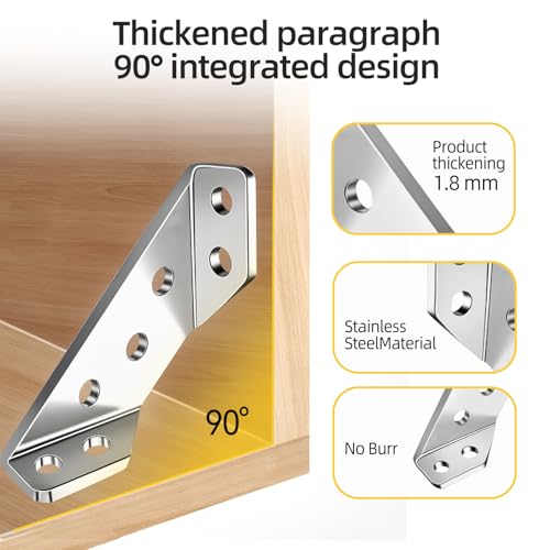 Stainless Steel Angle Brackets Heavy Duty – L Shaped Corner Brace for Wood Shelves,Furniture,Cabinet,Wall Mount Support,Rust-Resistant Metal Shelf Bracket 24Pack