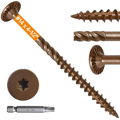 #14 x 4-1/2" Wood Structural Lag Screws 54Pcs, Torx Drive Deck Screws - size: #14 x 4-1/2"