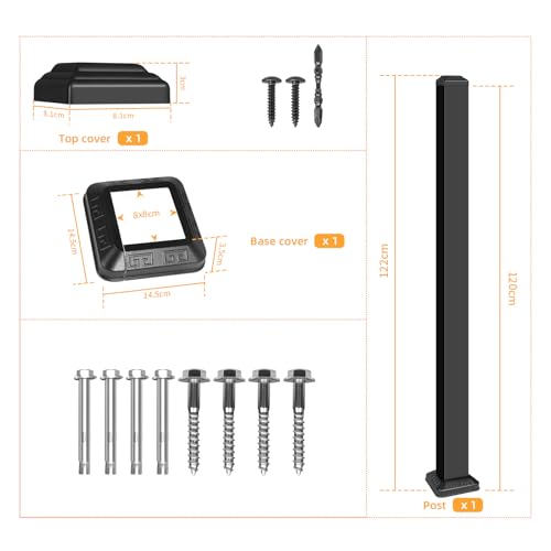 47in Deck Railing Post with Screws - color: Black-2, size: 47in Post for Stair Railing