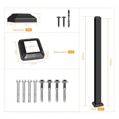 47in Deck Railing Post with Screws - color: Black-2, size: 47in Post for Stair Railing