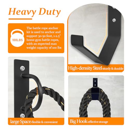 Heavy Duty Battle Rope Anchor Kit Wall Mount - size: Large