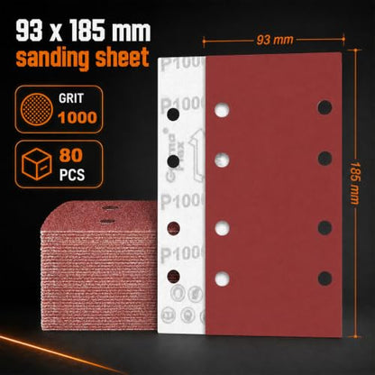80 PCS 1/3 Sandpaper Sheets 1000 Grit 8 Hole - color: GRIT 1000