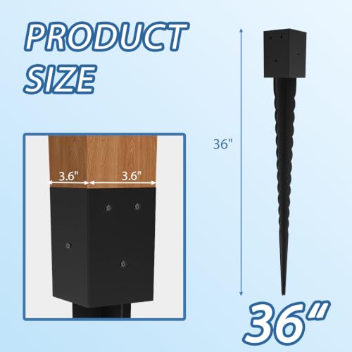 4 Pack 36" 4"x 4" Fence Post Anchor Ground Spike (Fit 3.6"x3.6") - size: 36 Inch