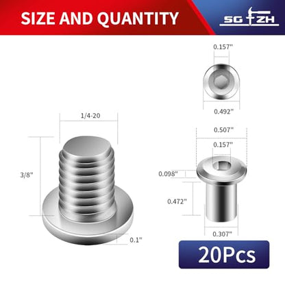 1/4-20 x 3/8" 20Pcs Flat Head Hex Socket Cap Screws Bolts Barrel Nuts Kit, 304 Stainless Steel 18-8, Full Thread by SG TZH (with Hex Spanner) - color: Silver, size: 1/4-20 x 3/8"