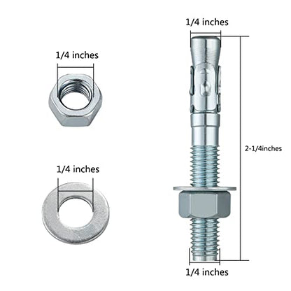 Wensilon 1/4x2-1/4 10Pcs Inch Standard Fasteners for Heavy-Duty Zinc Wedge Anchors for Cement and Concrete - size: 1/4x2-1/4"