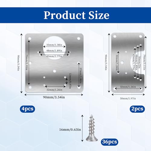 Trinkrittey 6 PCS Hinge Repair Kit Plate for Cabinet Hinges Repair Fixing Plates Stainless Steel Cabinet Hinge Repair Plate with Mounting Screw Hinge Repair Replacement Kit for Cupboard