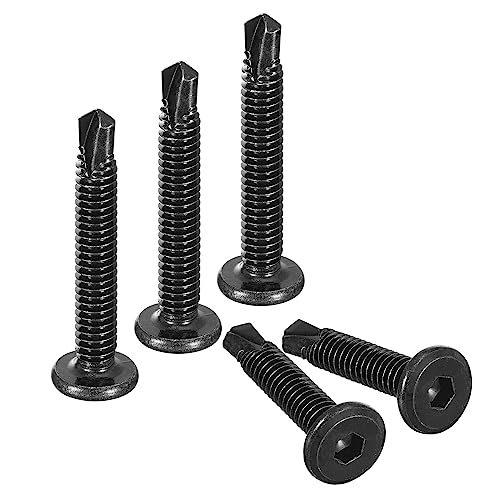 uxcell 100pcs Hex Socket Self Tapping Screws 1/4 x 1-5/8", 410 SS, Black - color: Black, size: 1/4 x 1-5/8"