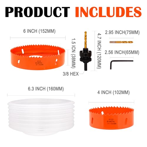 4" & 6" Hole Saw with Dust Bowl for Recessed Lights,LED Can Lighting - size: 4&6 inch