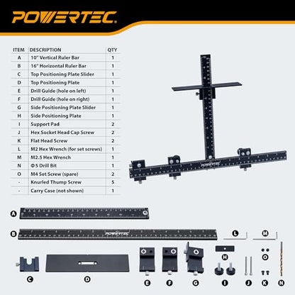 POWERTEC Cabinet Hardware Jig for Knobs & Pulls, Adjustable Drill Guide Template with 5mm Drill Bit, 1"–16" Centering Range, Metric & Imperial Scales for Cabinet Door & Drawer Installation (72427) - style: Cabinet Hardware Jig for Knobs & Pulls