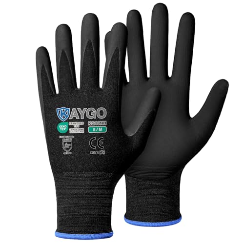 KAYGO Safety Work Gloves, MicroFoam Nitrile Coated, Men Women,KG18N - color: Black, size: Medium