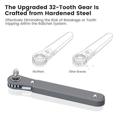 MULWARK 20pc 1/4 Ultra Low Profile Mini Ratchet Wrench Close Quarters Screwdriver Set with High Torque - Right Angle EDC Tool with 90 Degree Mini Offset Reversible Drive Handle & Multi Hex Bits Set