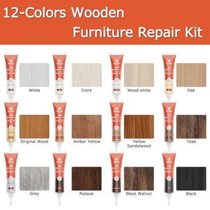 Wood Furniture Repair Kit, 12 Colors Wood Fillers Repair Scratch Stains - color: 12 Colors-upgrade