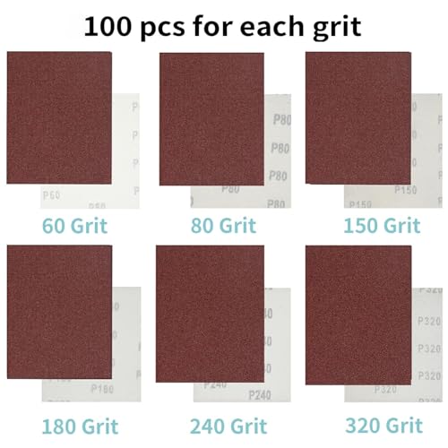 100 PCS 1/4 Sheet Sandpaper for Palm Sander 4.5" x 5.5" Sandpaper Sheets 120 Grit Hook and Loop Sandpaper Aluminum Oxide 1/4 Sandpaper Sheets Sanding Blocks for Metal, Woodworking (120 Grit) - size: 120 Grit