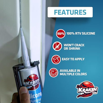Kraken Bond RTV Silicone Sealant Black (2 x 10.1 fl.oz.)%100 Waterproof Silicone Caulk Kitchen and Bathroom, All Purpose, Window Caulking Sealant Outdoor, RV, 2 Pack - size: 2 Pack