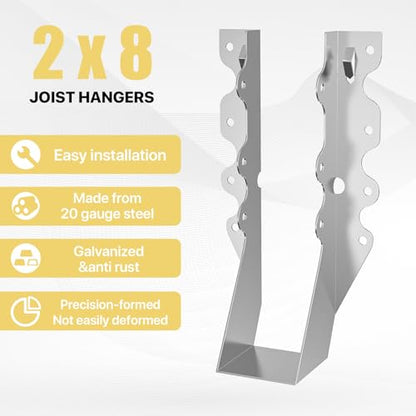 25 pcs 2x8 Joist Hanger,LU28 18 Gauge Double Shear Face Mount Joist Hanger,Hurricane Ties for Rafters Tie Brackets Great for Floor Deck and Ceiling Joists - size: 25Pcs 2x8, style: Silver